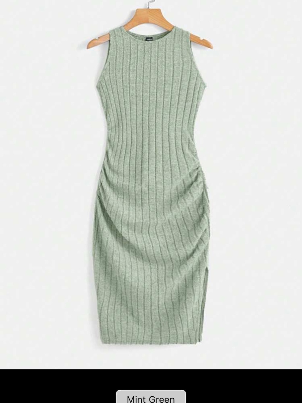 Ribbed Sleeveless Midi Dress in Mint Green, Size Large